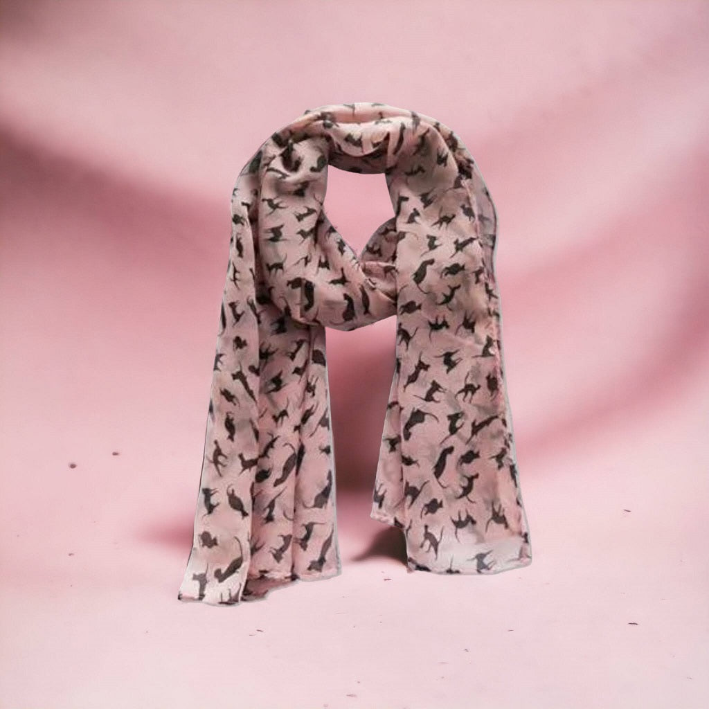 Rosa tørklæde med kattemotiv